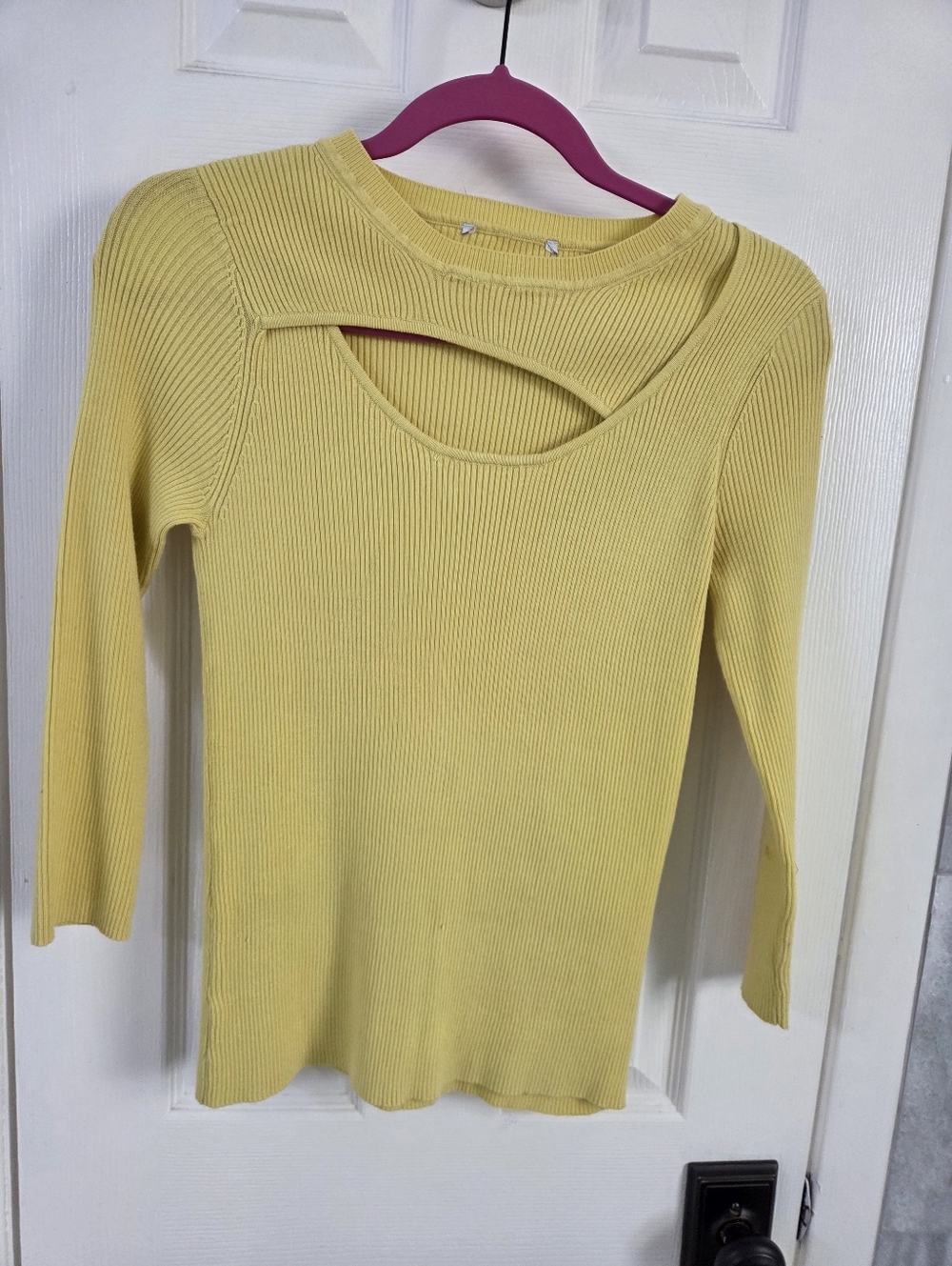 Yellow Ribbed Cutout Knit Top